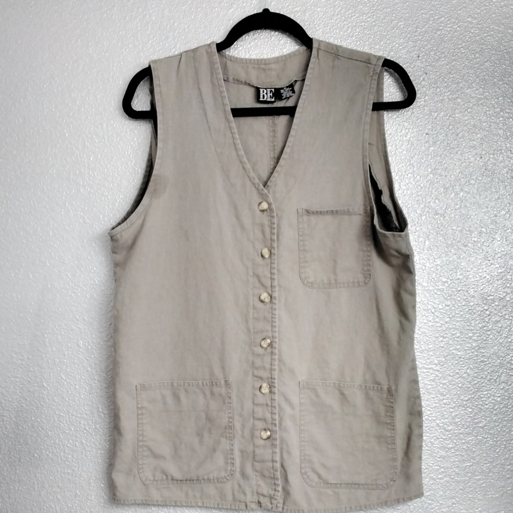 Linen Blend Sage Green Button Up Vest/Tunic   Size M